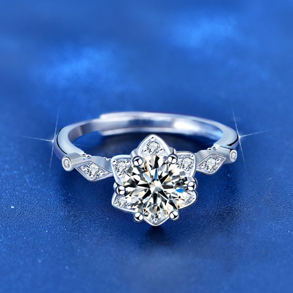Certified 1ct. t.w. Diamond Moissanite Flower Ring NEW F - Picture 4 of 11
